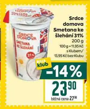 Billa Srdce domova Smetana ke šlehání 31% 100 g nabídka