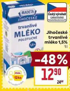 Billa Jihočeské trvanlivé mléko 1,5% 1l nabídka