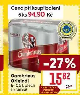 Billa Gambrinus Originál 6x0,5 1, plech nabídka