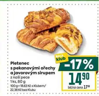 Billa Pletenec s pekanovými ořechy a javorovým sirupem z naší pece 1ks, 80 g nabídka