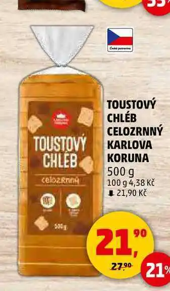 Penny Market TOUSTOVÝ CHLÉB CELOZRNNÝ KARLOVA KORUNA, 500 g nabídka