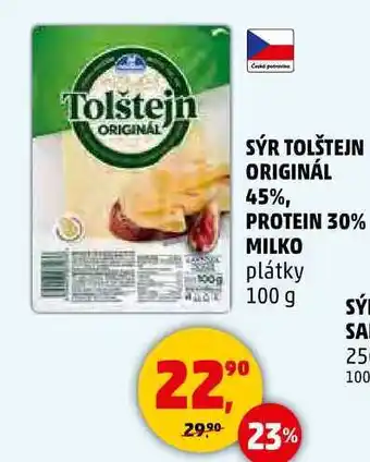 Penny Market SÝR TOLŠTEJN ORIGINÁL 45%, PROTEIN 30% MILKO plátky, 100 g nabídka