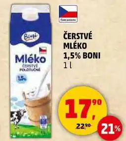 Penny Market ČERSTVÉ MLÉKO 1,5% BONI, 1 l nabídka