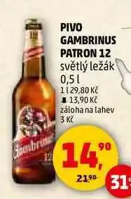 Penny Market PIVO GAMBRINUS PATRON 12 světlý ležák, 0,5 l nabídka