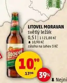 Penny Market LITOVEL MORAVAN světlý ležák, 0,5 l nabídka