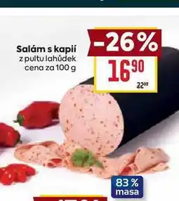 Billa Salám s kapií z pultu lahůdek cena za 100g nabídka