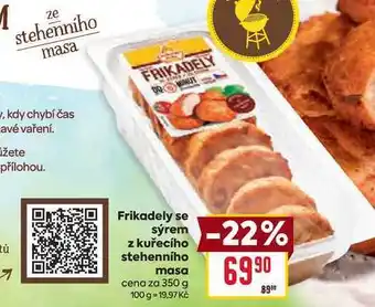 Billa Frikadely se sýrem z kuřecího stehenního masa cena za 350g nabídka