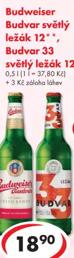 CBA Budweiser Budvar světlý ležák 12, Budvar 33 světlý ležák 12 nabídka