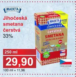 PLUS JIP MADETA Jihočeská smetana čerstvá 33% nabídka