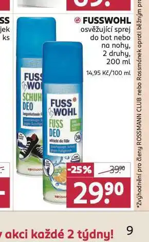 Rossmann Fusswohl osvěžující sprej do bot nabo na nohy nabídka