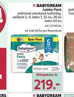 Rossmann Babydream jumbo pack premiové plenky nabídka