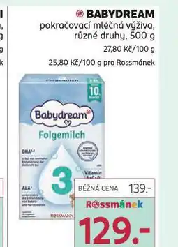 Rossmann Babydream pokračovací mléčná výživa nabídka