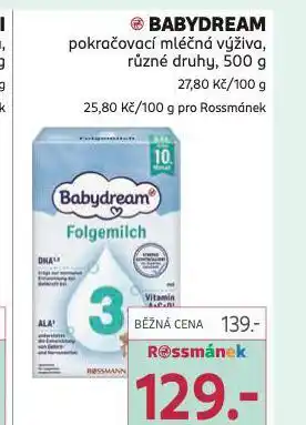 Rossmann Babydream pokračovací mléčná výživa nabídka