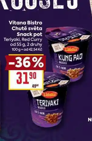 Billa Vitana Bistro Chutě světa Snack pot Teriyaki, Red Curry od 55 g nabídka