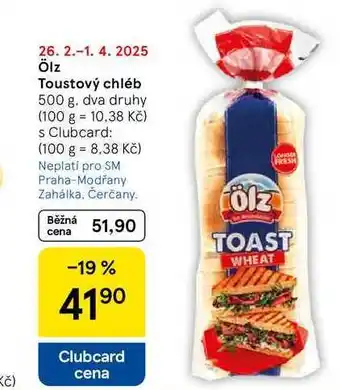 Tesco Ölz Toustový chléb, 500 g, dva druhy nabídka