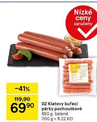 Tesco DZ Klatovy kuřecí párky pochoutkové, 850 g. balené nabídka