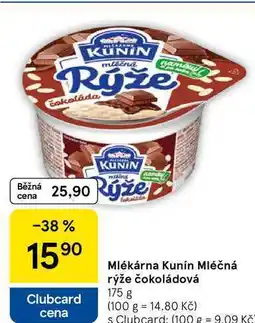 Tesco Mlékárna Kunín Mléčná rýže čokoládová, 175 g nabídka