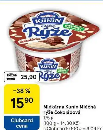 Tesco Mlékárna Kunín Mléčná rýže čokoládová, 175 g nabídka