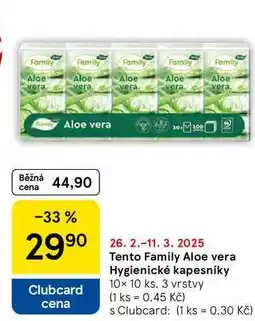 Tesco Tento Family Aloe vera Hygienické kapesníky, 10x 10 ks, 3 vrstvy nabídka