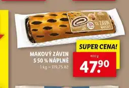 Lidl Makový závin s 50% náplně nabídka