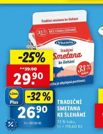 Lidl Tradiční smetana ke šlehání 33% nabídka