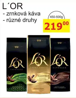 BENE Nápoje L'OR - zrnková káva - různé druhy 450-500g nabídka