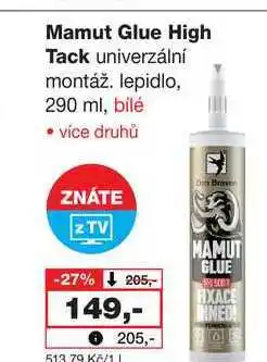 Barvy a laky drogerie Mamut Glue High Tack univerzální montáž. lepidlo, 290 ml, bílé nabídka