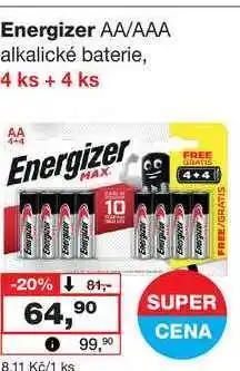 Barvy a laky drogerie Energizer AA/AAA alkalické baterie, 4 ks + 4 ks nabídka