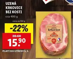 Lidl UZENÁ KRKOVICE BEZ KOSTI, cena za 100 g nabídka