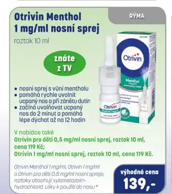 PharmaPoint Otrivin Menthol 1 mg/ml nosní sprej nabídka