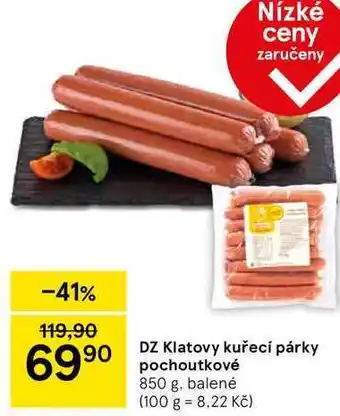 Tesco DZ Klatovy kuřecí párky pochoutkové, 850 g, balené nabídka