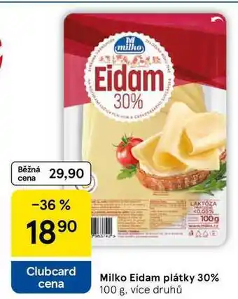 Tesco Milko Eidam plátky 30%, 100 g, více druhů nabídka