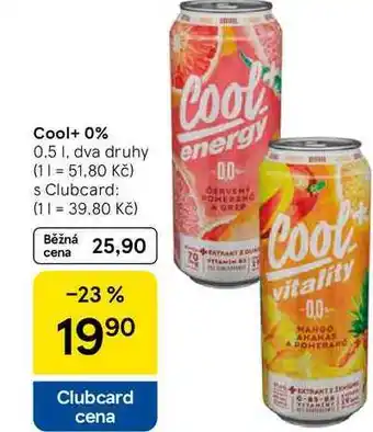 Tesco Cool+ 0%, 0.5 l, dva druhy energy nabídka