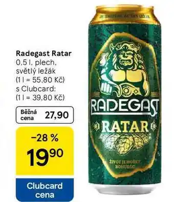 Tesco Radegast Ratar, 0,5 l, plech. světlý ležák nabídka