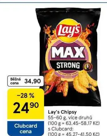 Tesco Lay's Chipsy, 55-60 g. více druhů nabídka