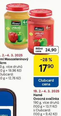 Tesco Hamé Ovocná svačinka, 190 g, více druhů nabídka