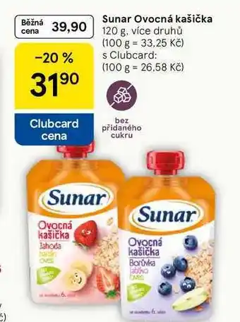 Tesco Sunar Ovocná kašička, 120 g, více druhů nabídka