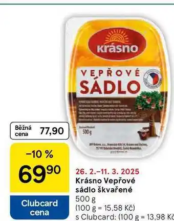 Tesco Krásno Vepřové sádlo škvařené, 500 g nabídka