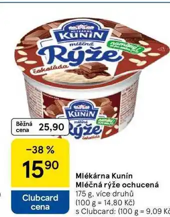 Tesco Mlékárna Kunín Mléčná rýže ochucená, 175 g. více druhů nabídka