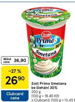 Tesco Zott Primo Smetana ke šlehání 30%, 200 g nabídka