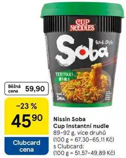 Tesco Nissin Soba Cup Instantní nudle, 89-92 g, více druhů nabídka