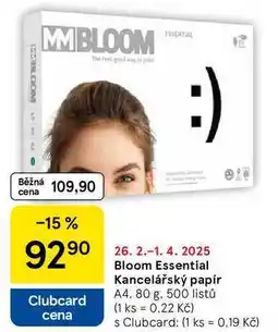 Tesco Bloom Essential Kancelářský papír A4. 80 g, 500 listů nabídka