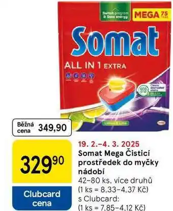 Tesco Somat Mega Čisticí prostředek do myčky nádobí, 42-80 ks, více druhů nabídka