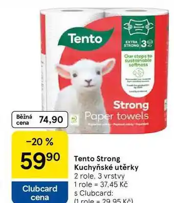 Tesco Tento Strong Kuchyňské utěrky, 2 role. 3 vrstvy nabídka