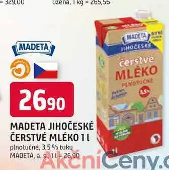 Trefa MADETA JIHOČESKÉ ČERSTVÉ MLÉKO 1l plnotučné, 3,5% tuku nabídka