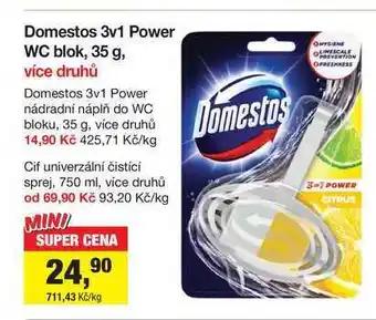 Šlak Domestos 3v1 Power WC blok, 35 g, více druhů nabídka