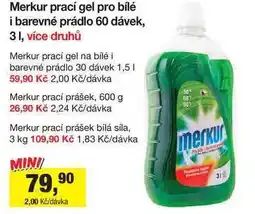 Šlak Merkur prací gel pro bílé i barevné prádlo 60 dávek, 3l nabídka