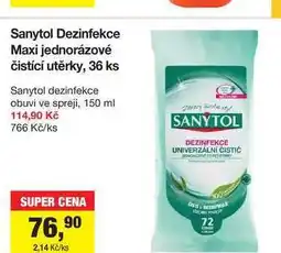 Šlak Sanytol Dezinfekce Maxi jednorázové čistící utěrky, 36 ks nabídka