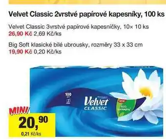 Šlak Velvet Classic 2vrstvé papírové kapesníky, 100 ks nabídka