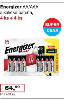 Ráj drogerie Energizer AA/AAA alkalické baterie, 4 ks + 4 ks nabídka